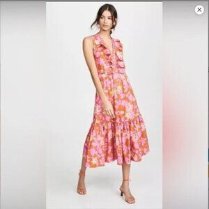 WARM Tropical Floral Sleeveless Sierra Ruffled Tiered Midi Dress Size Small